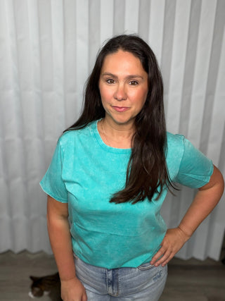 Had to Be There Mineral Wash Tee in Turquoise