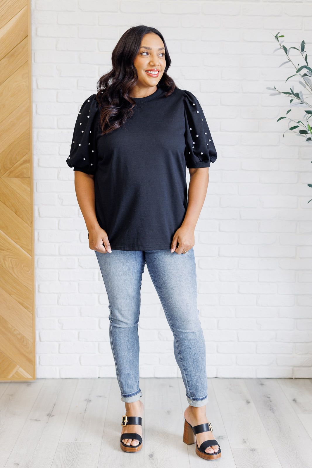 Diamonds and Pearls Puff Sleeve Top in Black MadreForte LLC