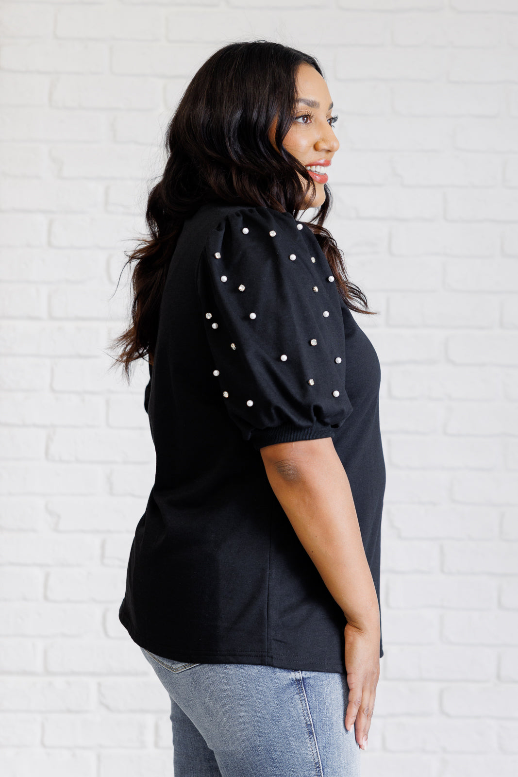 Diamonds and Pearls Puff Sleeve Top in Black MadreForte LLC