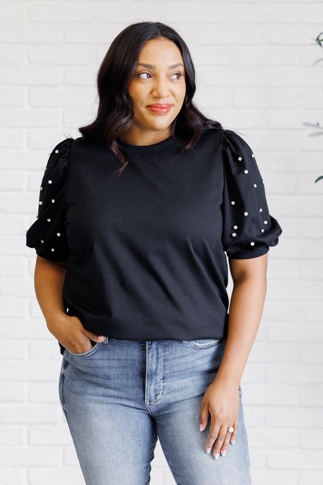 Diamonds and Pearls Puff Sleeve Top in Black MadreForte LLC