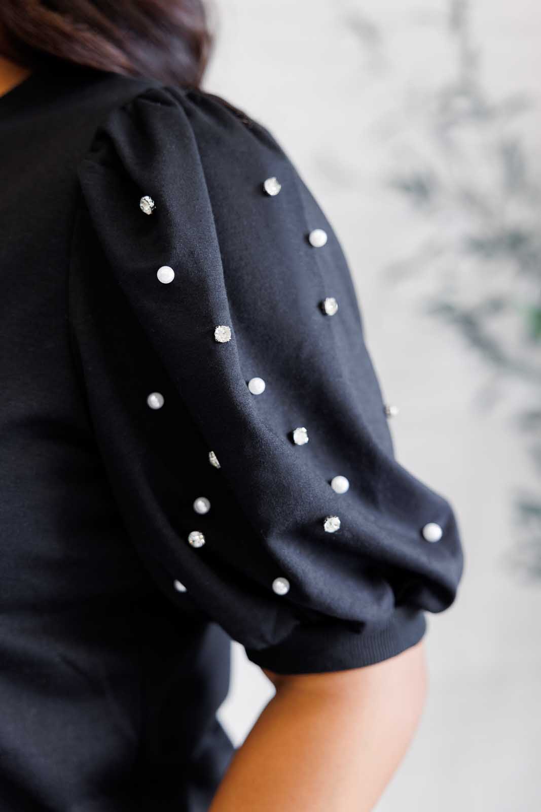 Diamonds and Pearls Puff Sleeve Top in Black MadreForte LLC