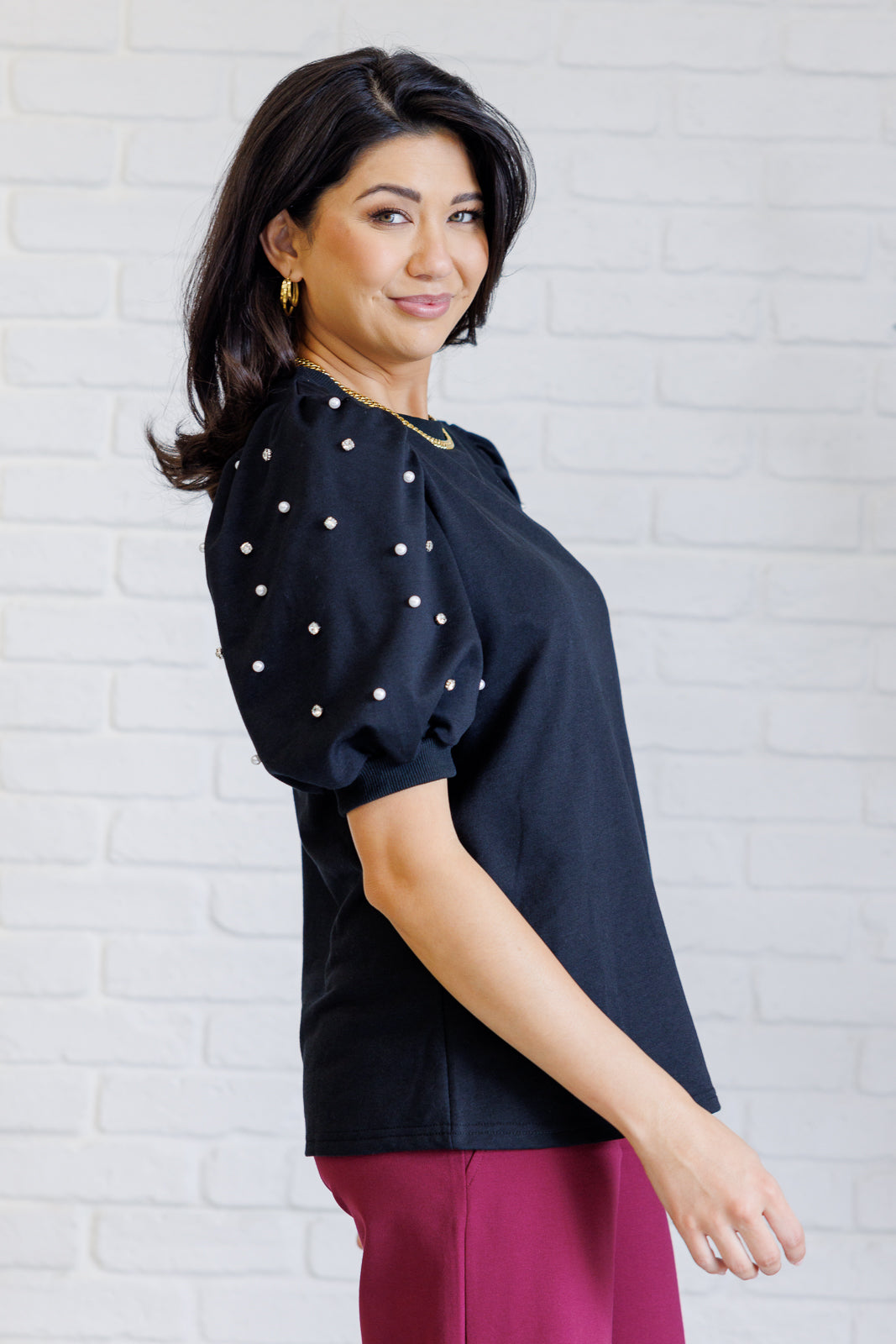 Diamonds and Pearls Puff Sleeve Top in Black MadreForte LLC