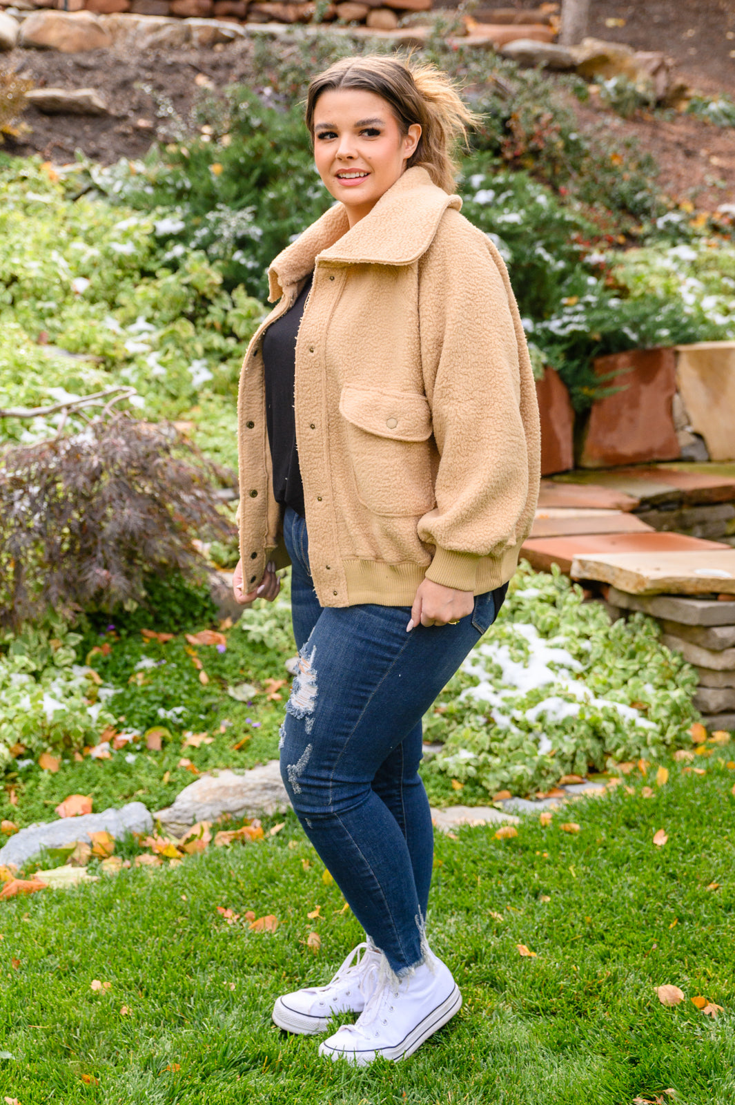 Don't Stress Oversized Collar Sherpa Jacket In Taupe MadreForte LLC