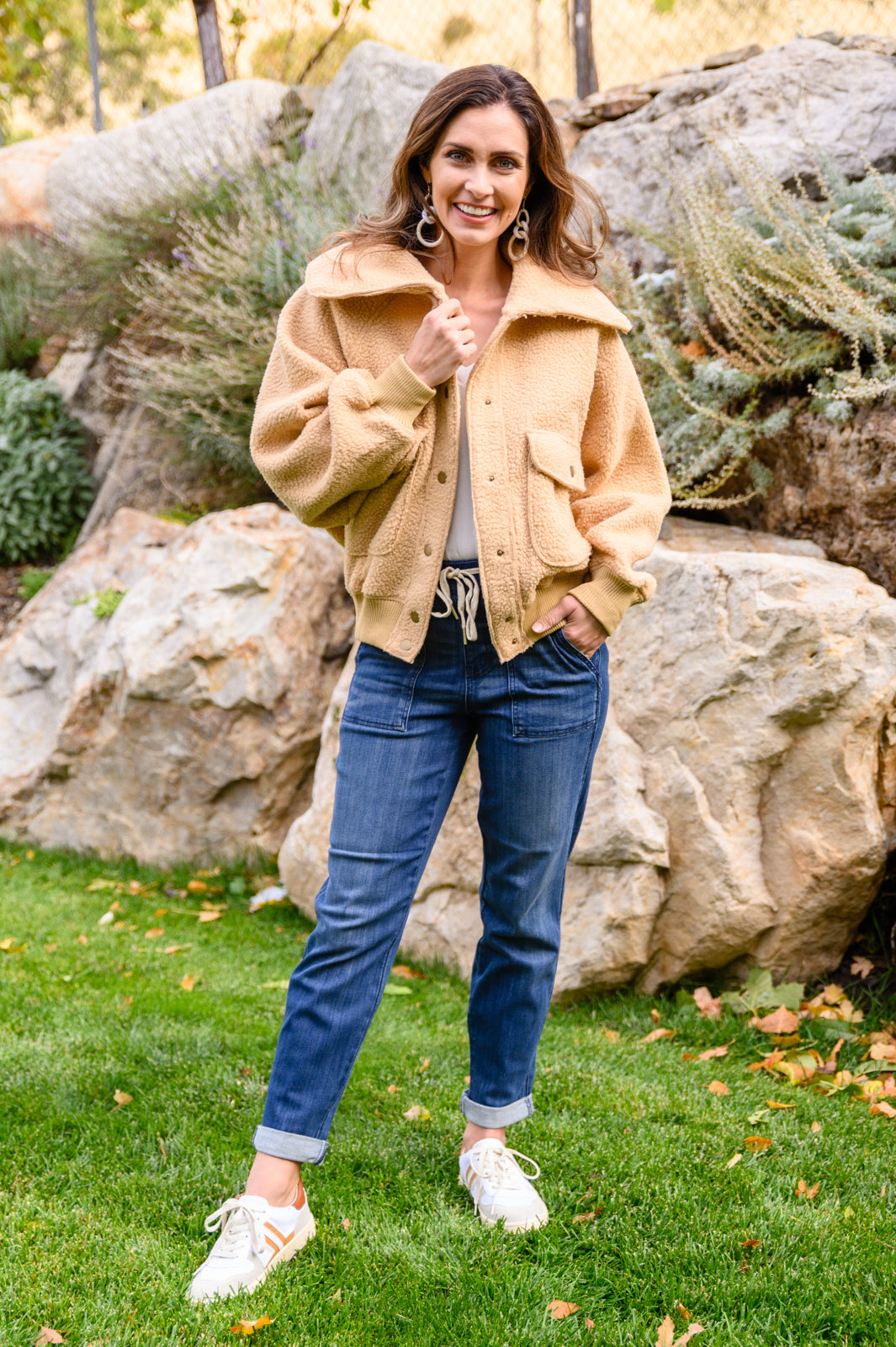 Don't Stress Oversized Collar Sherpa Jacket In Taupe MadreForte LLC