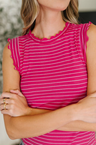 Doodle Me In Lettuce Round Neck Top in Hot Pink