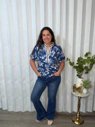 Wheels Are in Motion Puff Sleeve Floral Blouse