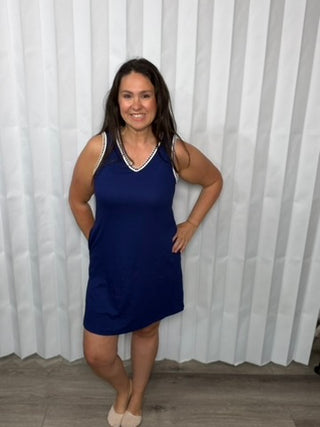 Airloom Trim Detail Mini Tank Dress in Navy