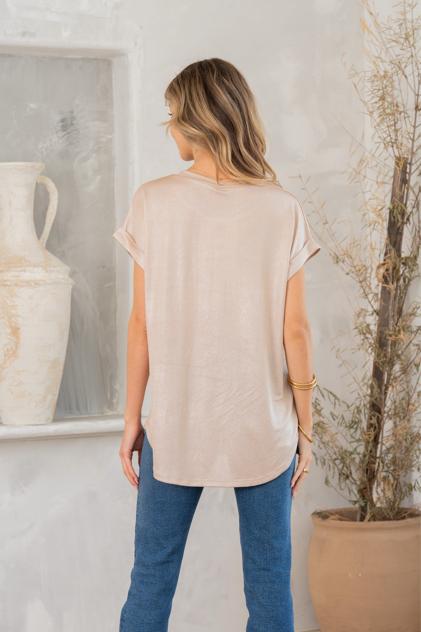 Shimmer Cuffed Top in Taupe MadreForte LLC