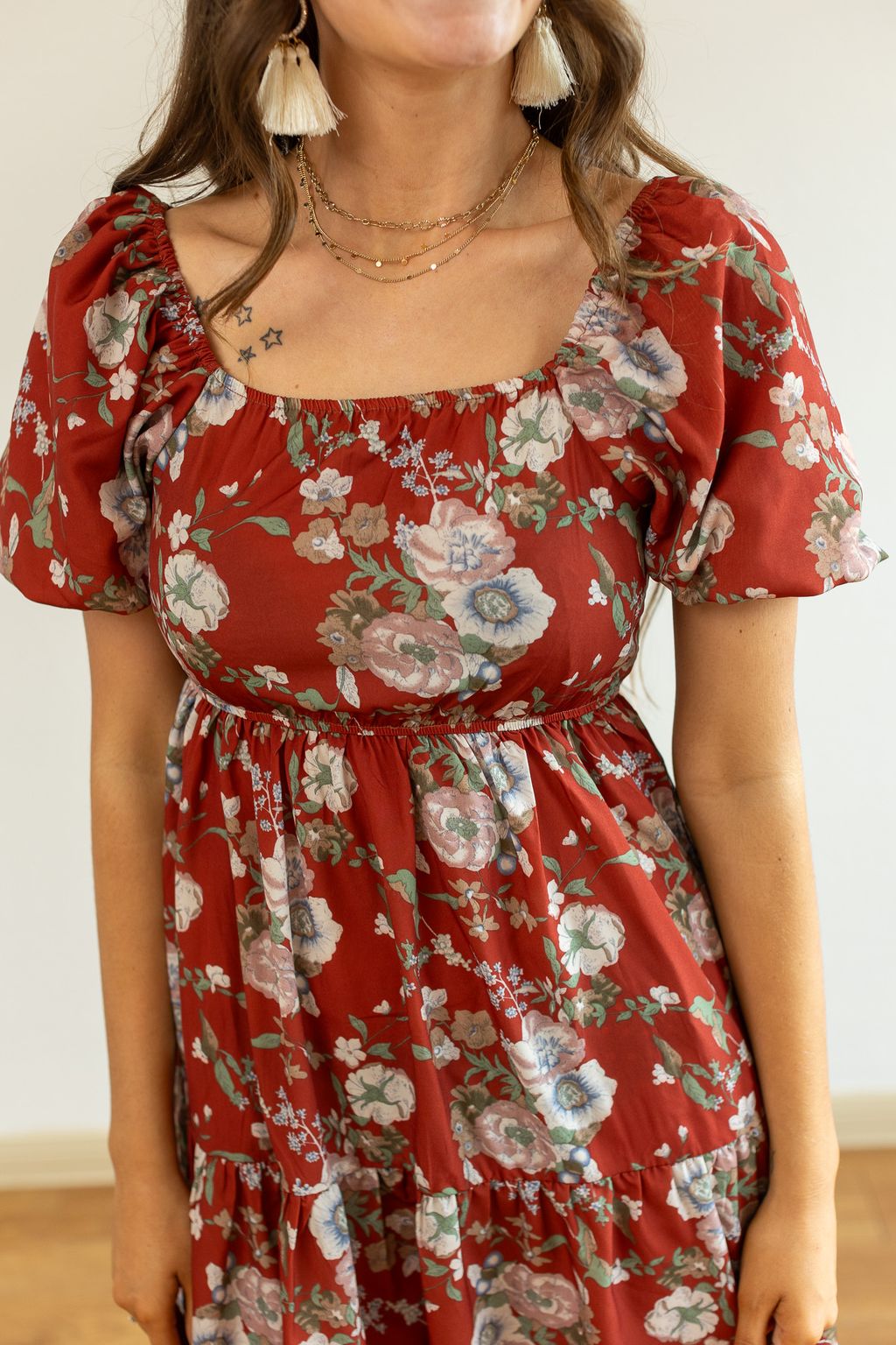 Elizabeth Midi Dress in Rust and Floral MadreForte LLC