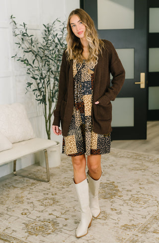 Everything Layer Waffle Knit Open Front Cardigan in Chocolate