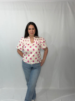 Shopping Spree Notched Neck Puff Sleeve Blouse
