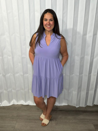 Wrinkle-Free Tiered Lizzy Dress-lilac