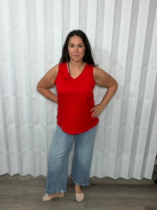 Just Give In Ribbed Knit Tank in Red