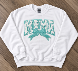 Teal MAMA Bow Chenille Patch Sweatshirt