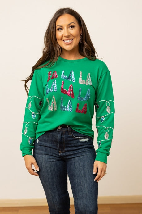 Fa La La Sequins Green Sweater MadreForte LLC