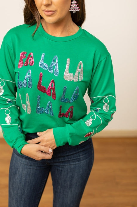 Fa La La Sequins Green Sweater MadreForte LLC