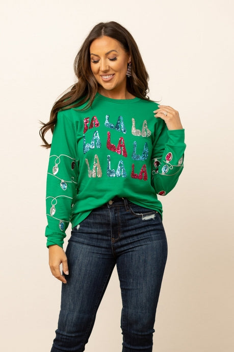 Fa La La Sequins Green Sweater MadreForte LLC