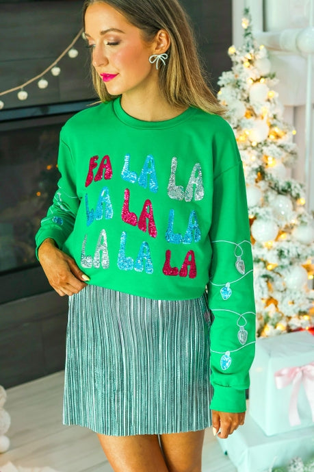 Fa La La Sequins Green Sweater MadreForte LLC