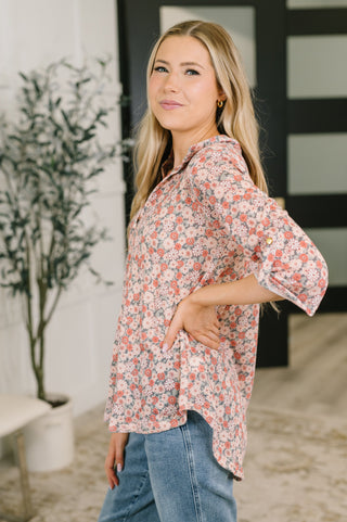 Favorite Florist Split Neck Half Sleeve Top