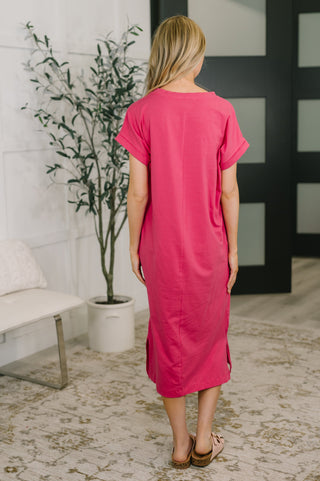 Fix You Right Up Short Sleeve Midi Dress in Hot Pink