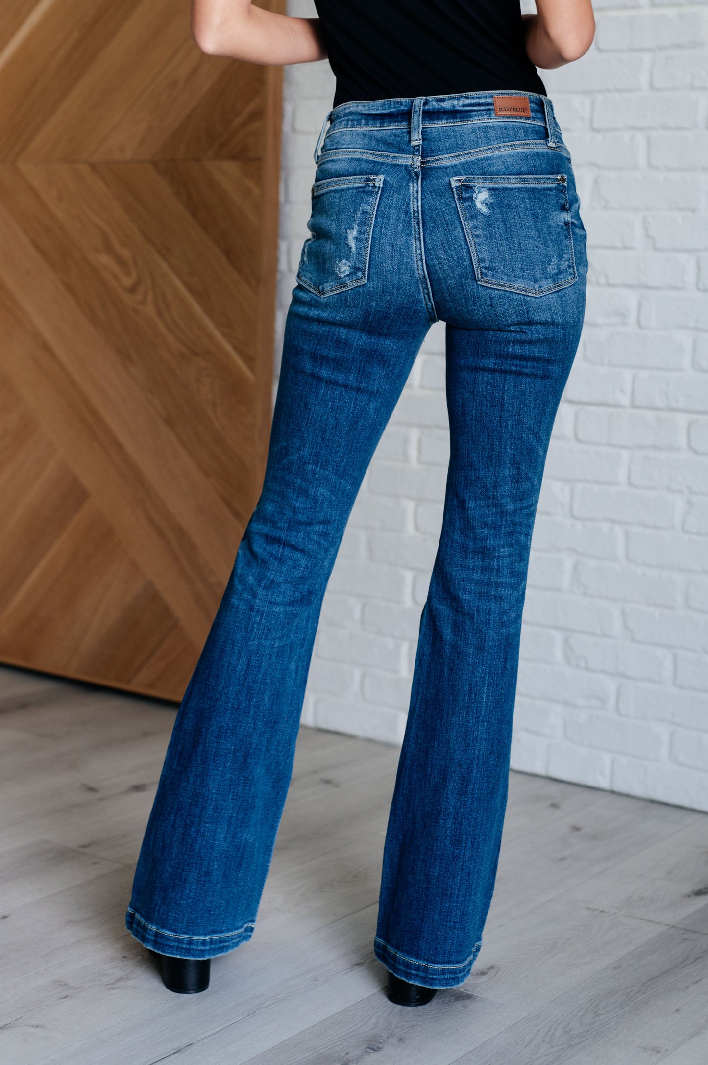 Gabriella Mid Rise Distressed Button Fly Flare Jeans MadreForte LLC