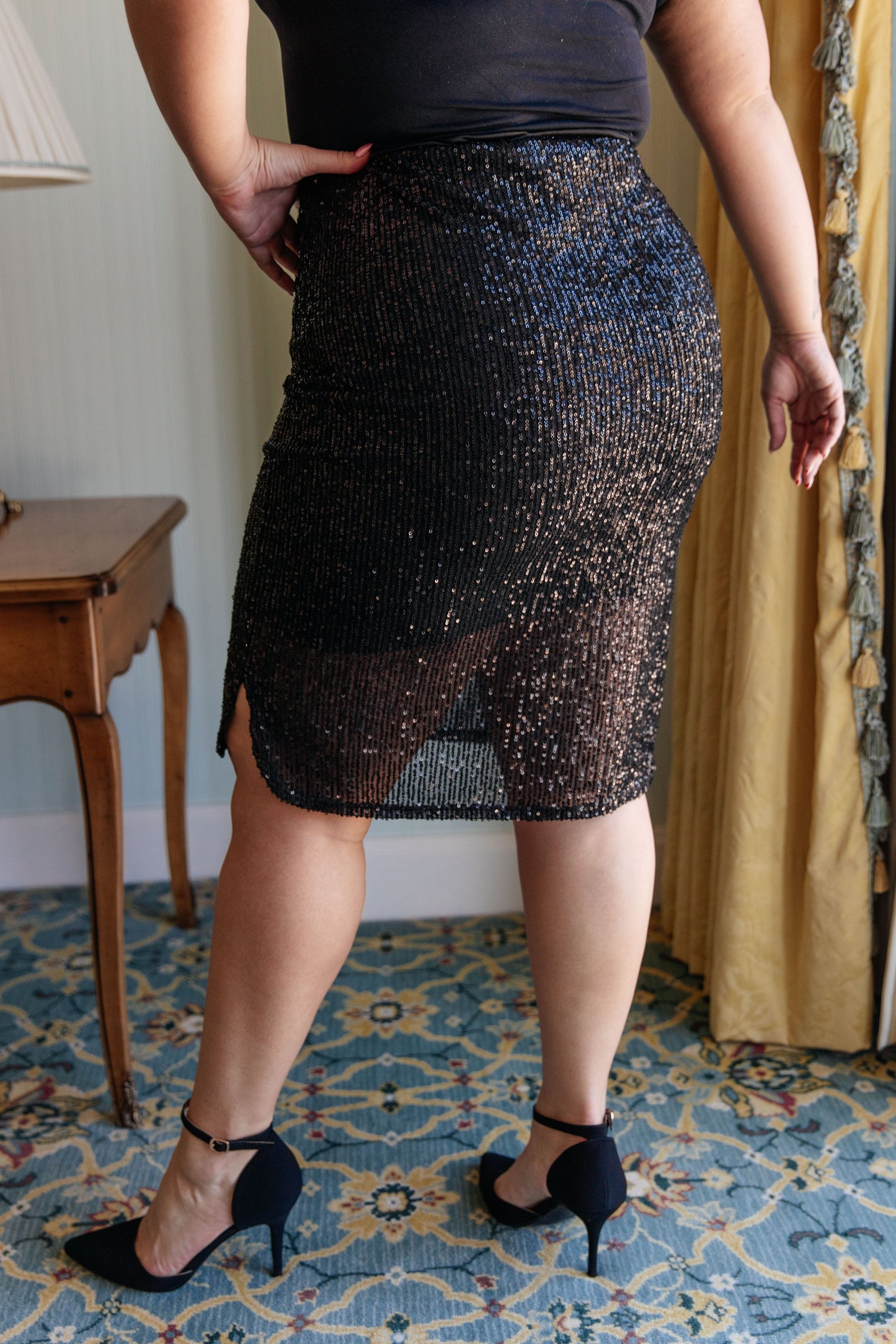 Gilded Age Sequin Skirt in Black MadreForte LLC