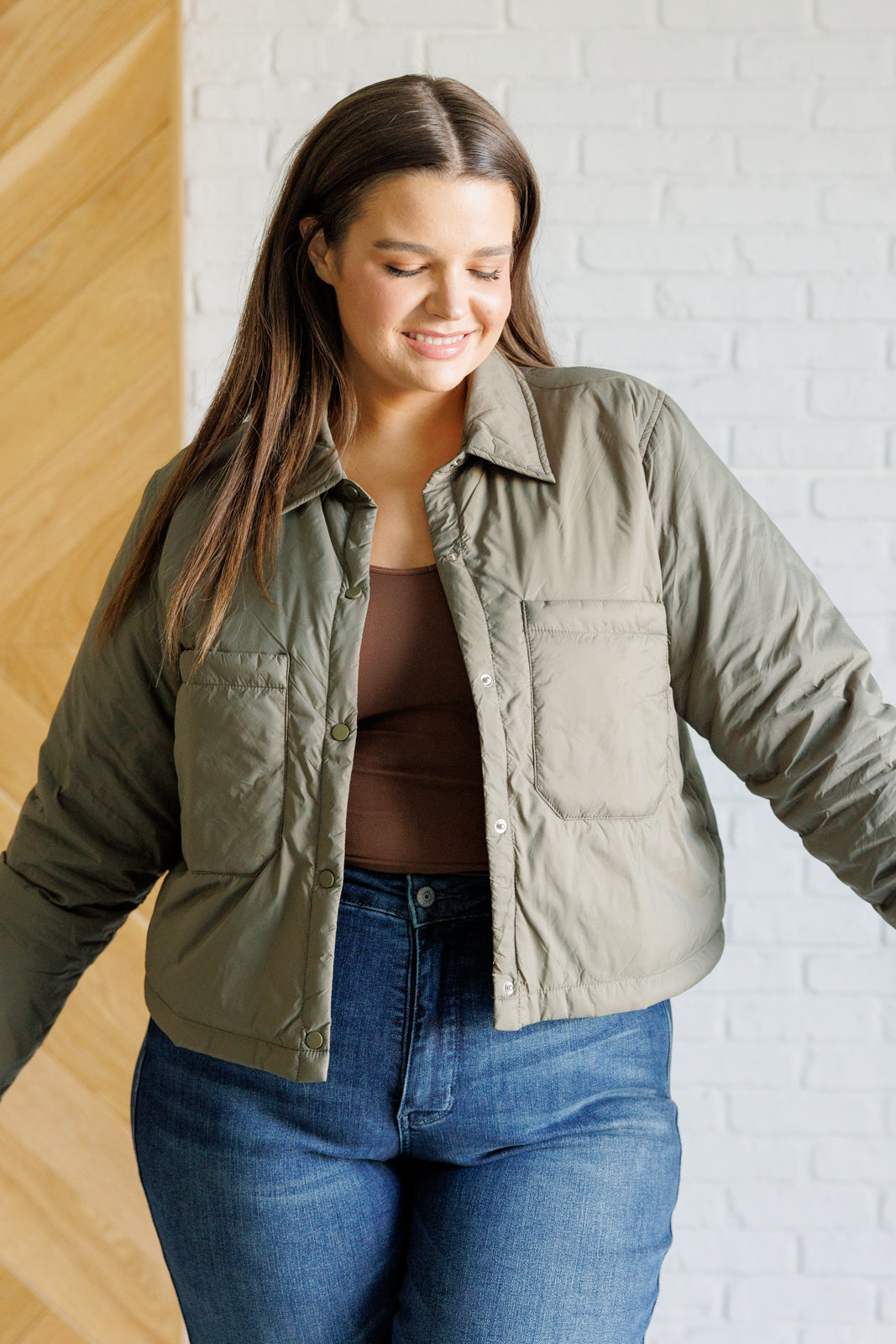 Hear Me Out Lightweight Puffer Jacket in Olive MadreForte LLC