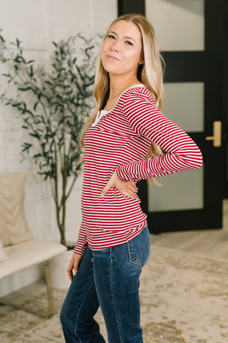 Here, There, Everywhere Split Neck Top in Burgundy