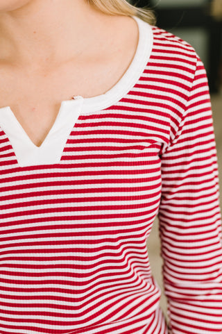 Here, There, Everywhere Split Neck Top in Burgundy