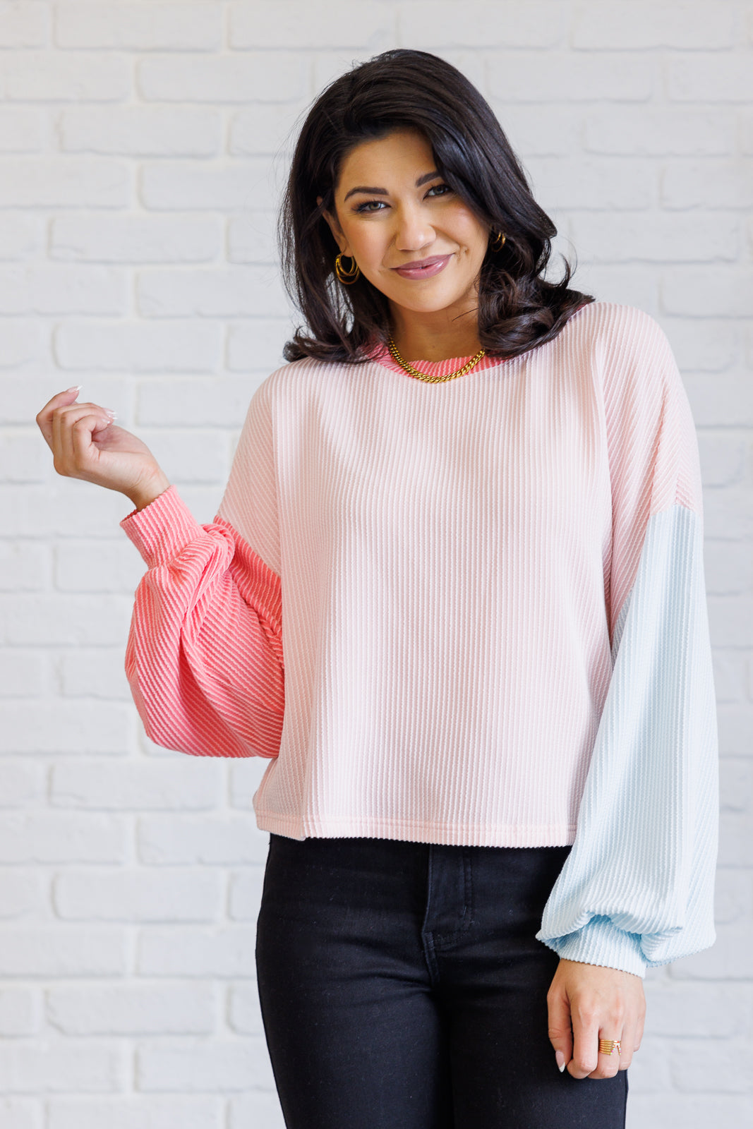 Hit Me With Your Best Shot Colorblock Top in Light Pink MadreForte LLC