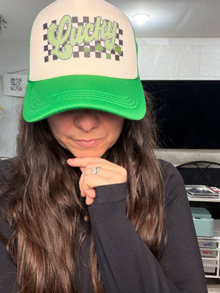 Retro Lucky Checkered Trucker Hat