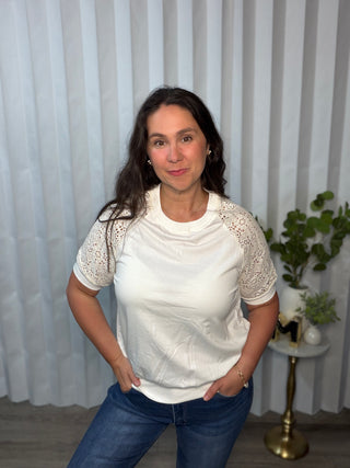 Never Too Lace Raglan Crochet Sleeve Top