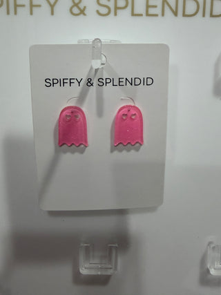 Ghost Studs - Neon Pink Glitter