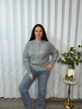 Just For Me Henley Brushed Pullover in Grey