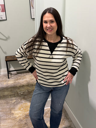 Black Loose Fit Striped Knit Pullover Sweater