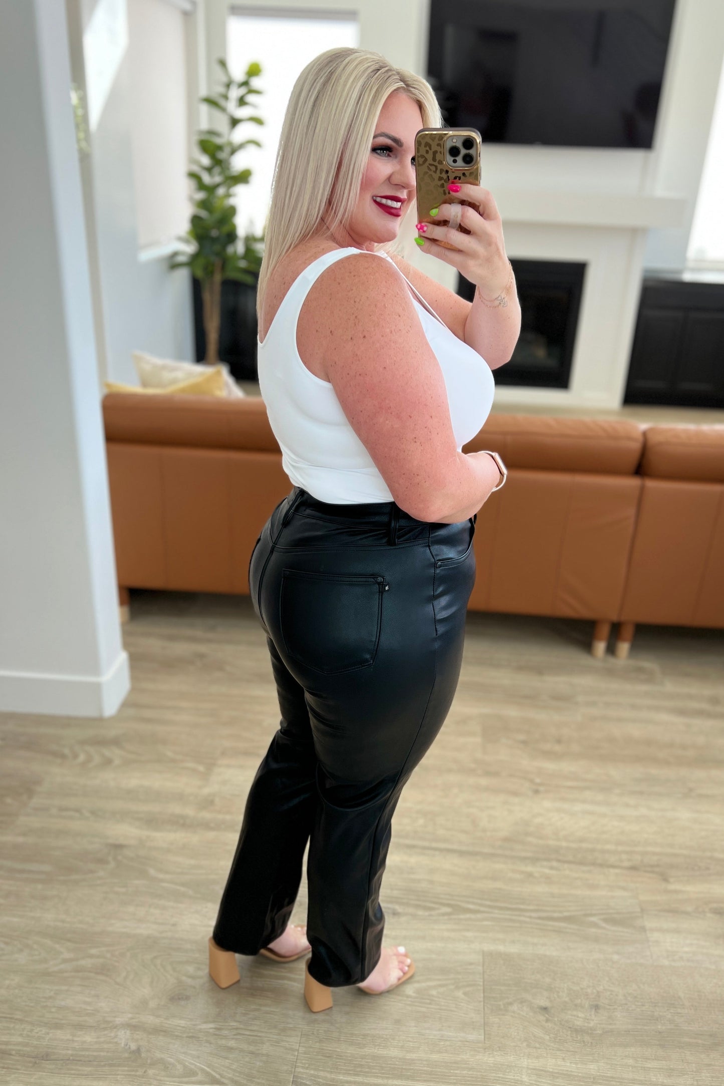 Tanya Control Top Faux Leather Pants in Black MadreForte LLC