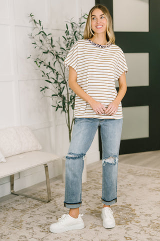 I Think I'm in Love Round Neck Loose Tee in Khaki Leopard