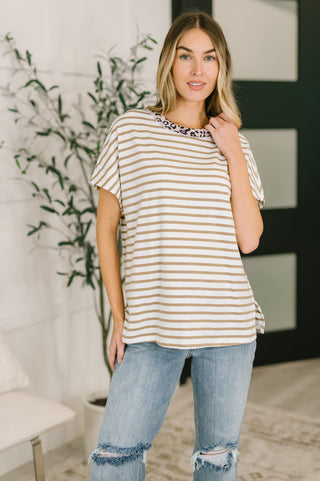 I Think I'm in Love Round Neck Loose Tee in Khaki Leopard