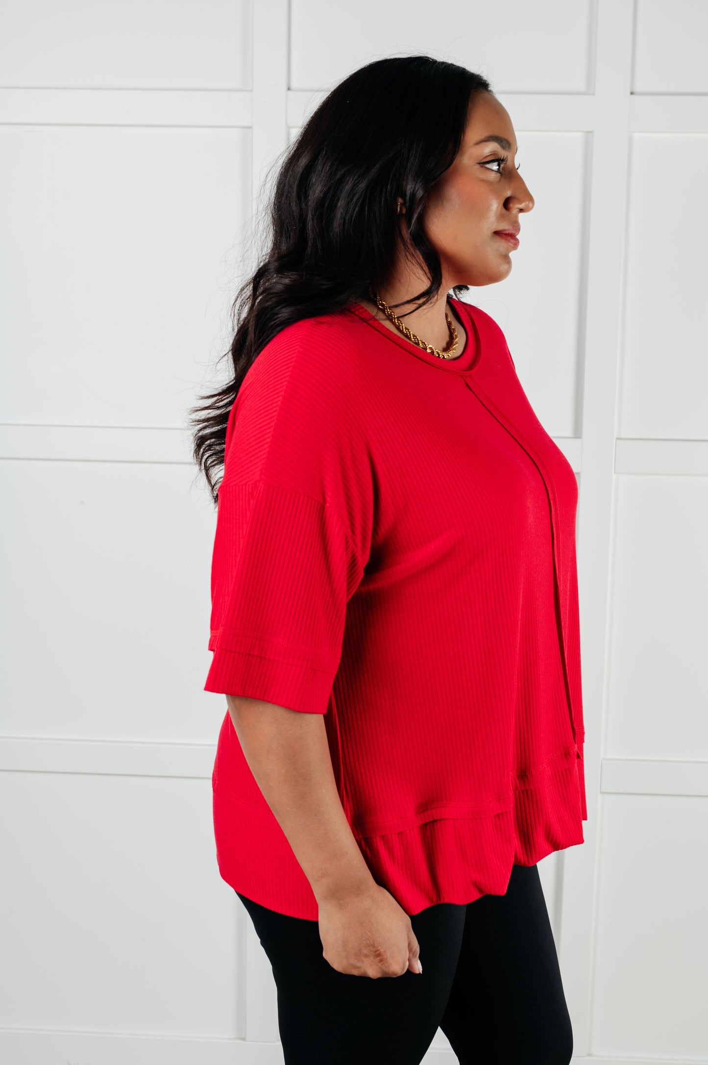 I'll Never Forget Ribbed Dolman Sleeve Top in Red MadreForte LLC