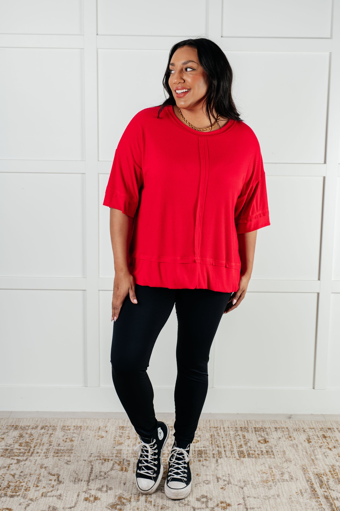 I'll Never Forget Ribbed Dolman Sleeve Top in Red MadreForte LLC