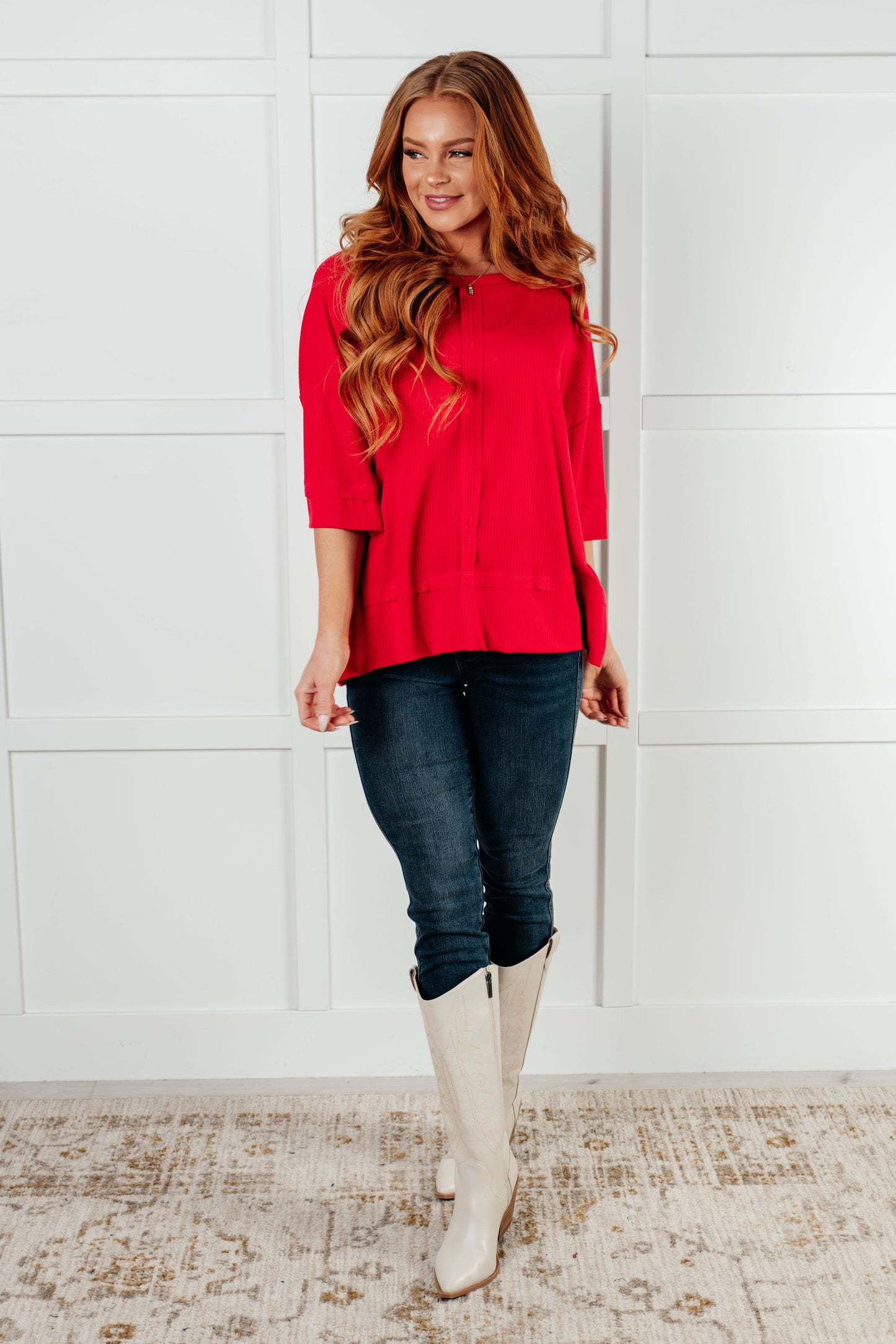 I'll Never Forget Ribbed Dolman Sleeve Top in Red MadreForte LLC