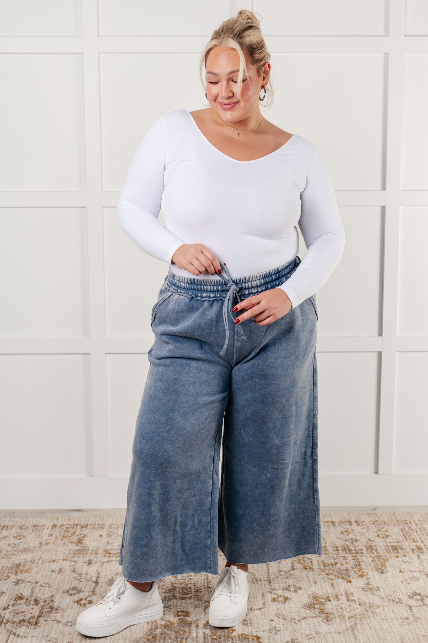 In or Out Wide Leg Cropped Pants in Dusty Blue MadreForte LLC