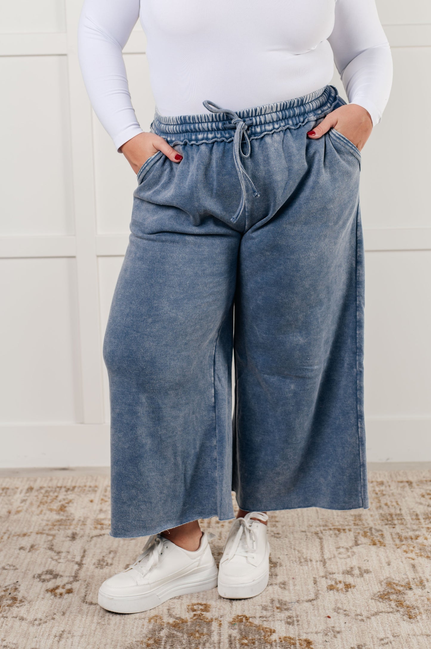 In or Out Wide Leg Cropped Pants in Dusty Blue MadreForte LLC