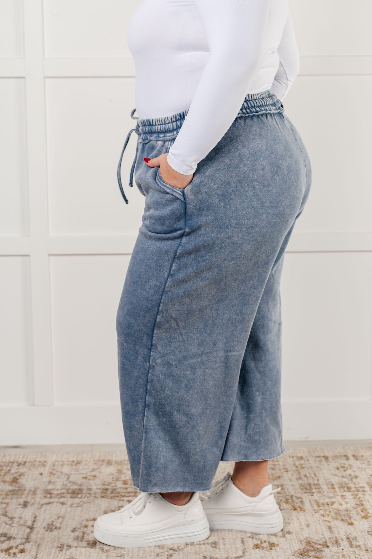 In or Out Wide Leg Cropped Pants in Dusty Blue MadreForte LLC