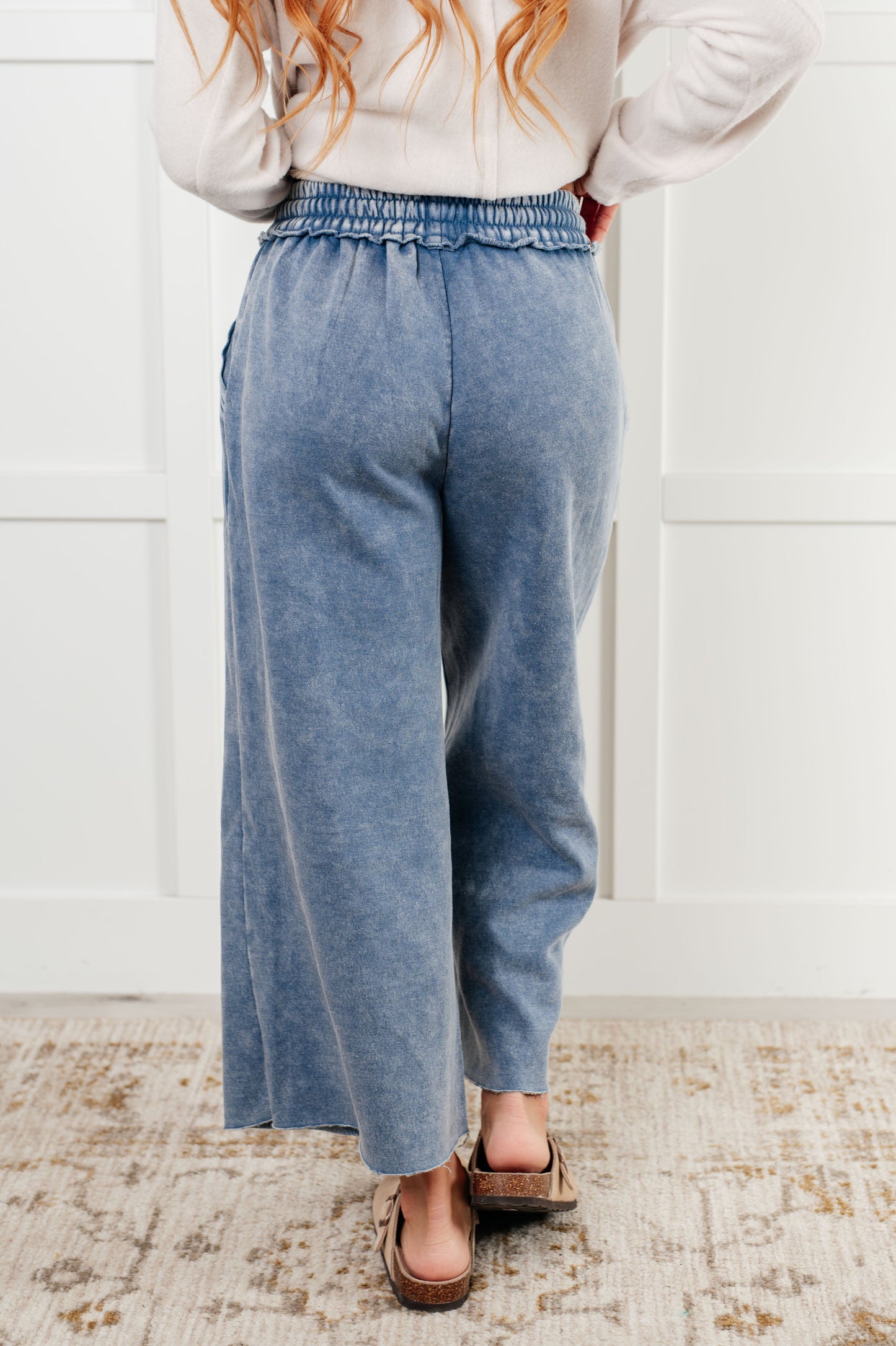 In or Out Wide Leg Cropped Pants in Dusty Blue MadreForte LLC