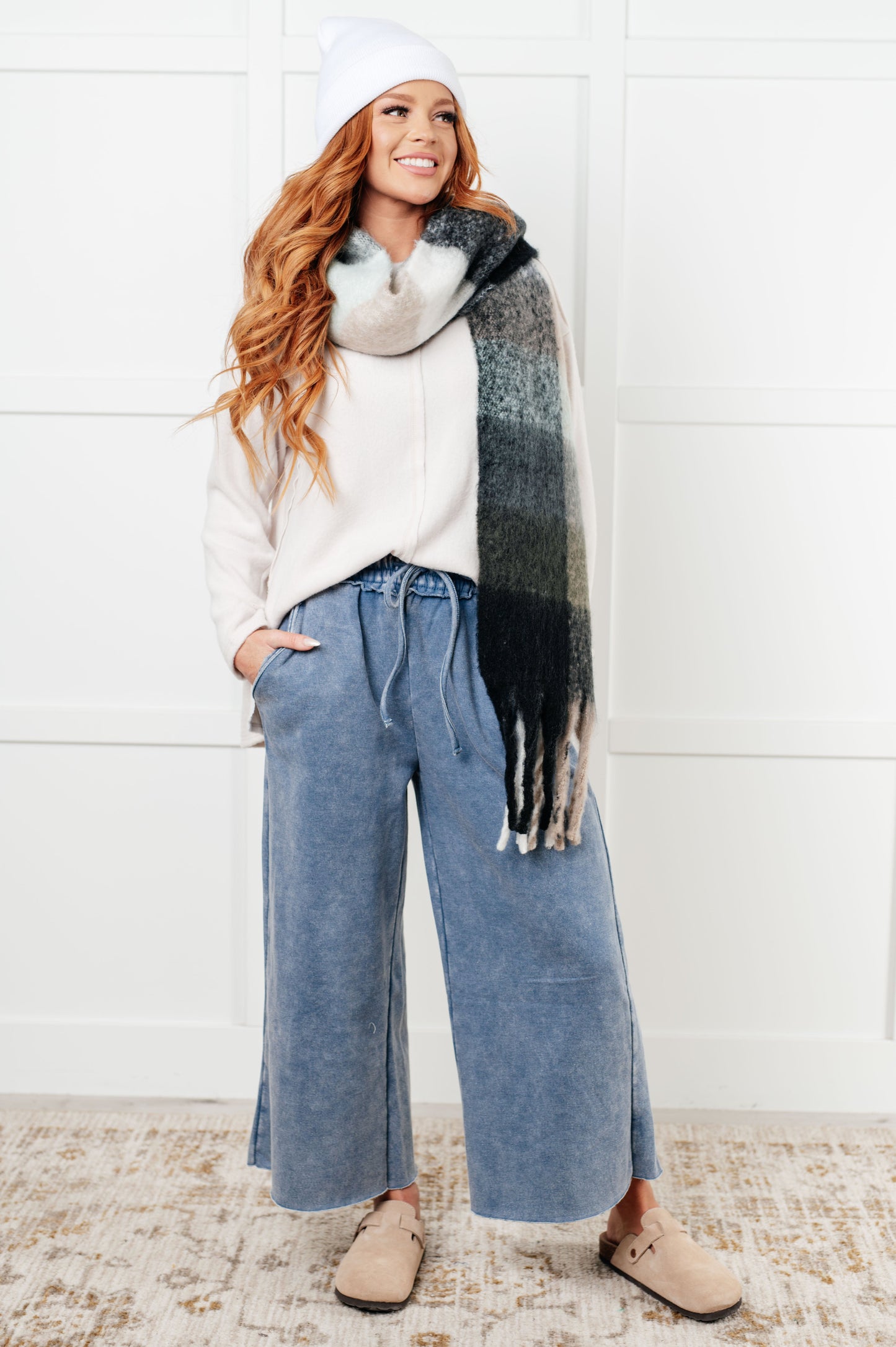 In or Out Wide Leg Cropped Pants in Dusty Blue MadreForte LLC