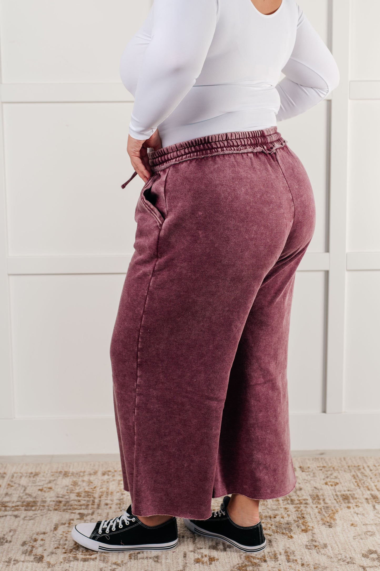 In or Out Wide Leg Cropped Pants in Eggplant MadreForte LLC