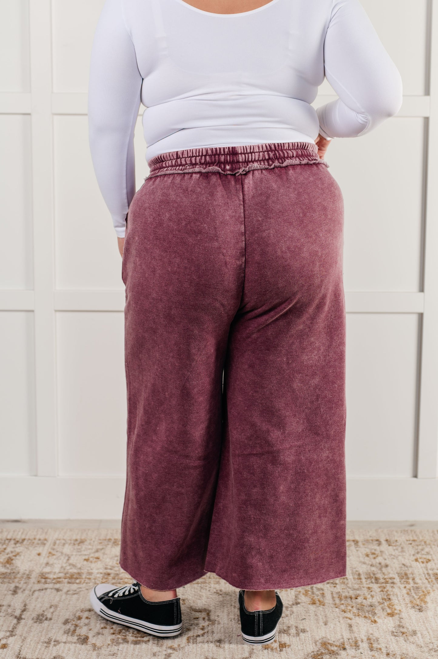 In or Out Wide Leg Cropped Pants in Eggplant MadreForte LLC