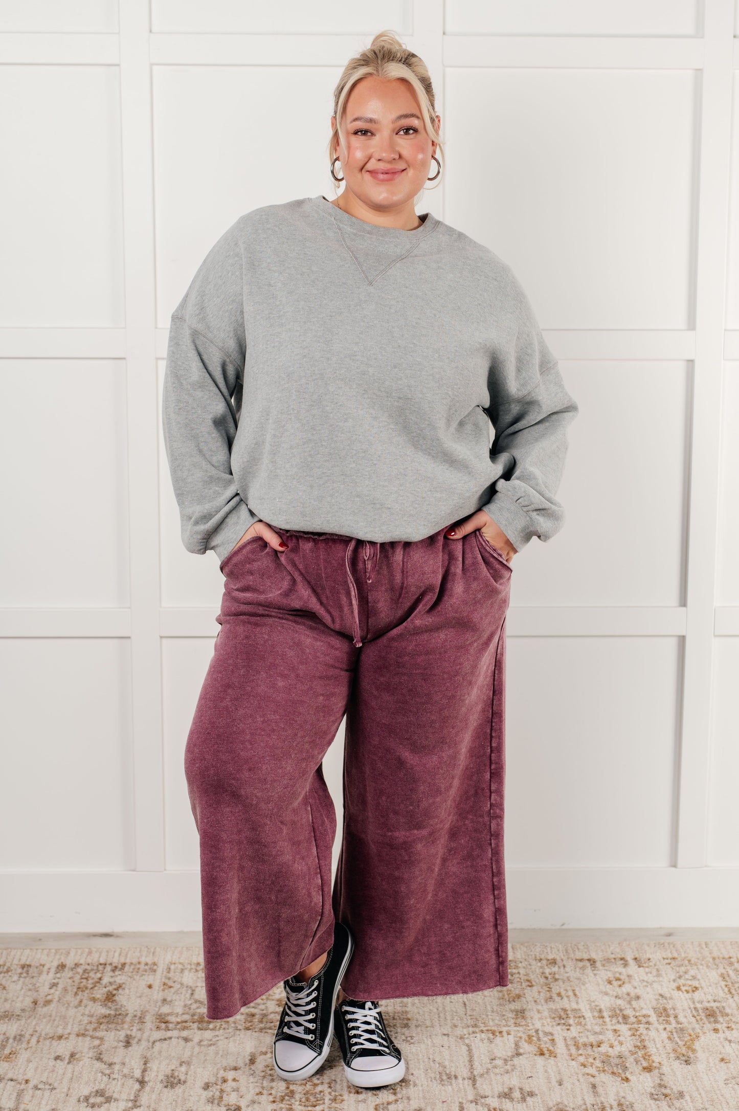 In or Out Wide Leg Cropped Pants in Eggplant MadreForte LLC