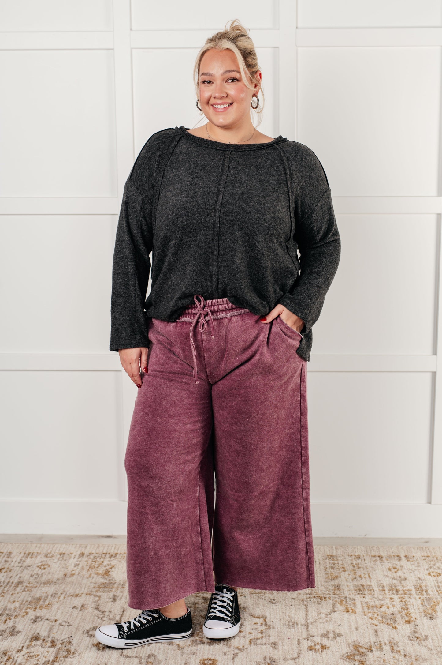 In or Out Wide Leg Cropped Pants in Eggplant MadreForte LLC